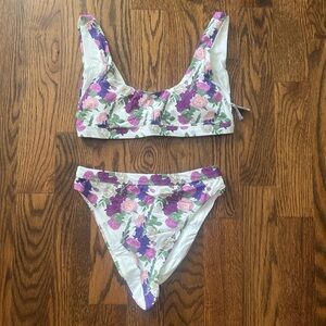 NWT- Dippin Daisy’s Floral Bikini Set with Purple and Pink Flowers.